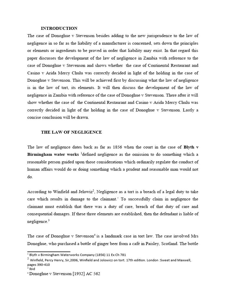 Negligence Law in Zambia: Key Cases | PDF | Negligence | Duty Of Care
