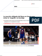 Baloncesto - La Reacción Obligada Del Barça en Grecia para Evitar La 'Tragedia' en Euroliga