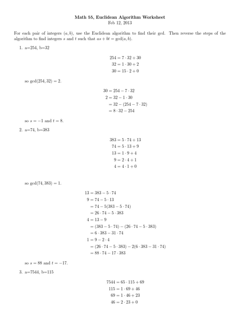 Math 55 Euc Alg Sol PDF Elementary Mathematics Algebra