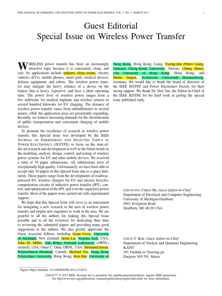 Special Issue on Wireless Power Transfer | PDF | Institute Of ...