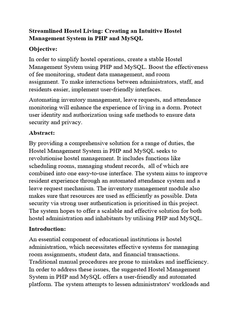Streamlined Hostel Management System | PDF | Php | Usability