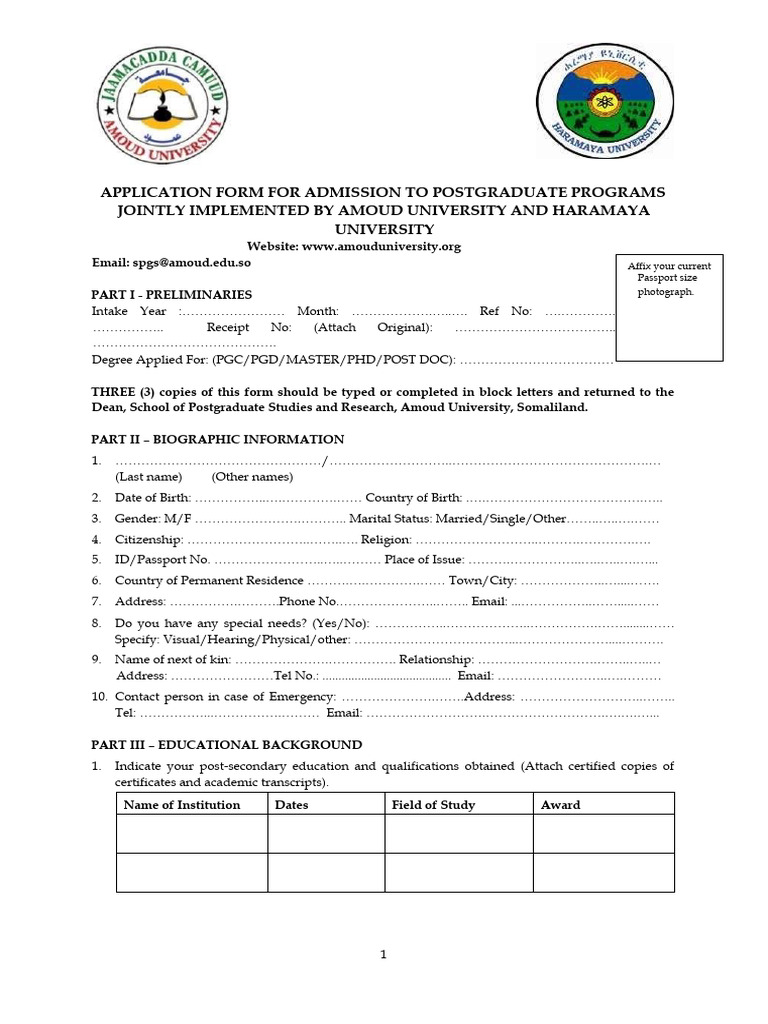 2021 AUSPGS Application Form For Postgraduate Programmes PDF | PDF