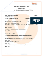 Important Questions For CBSE Class 7 Social Science - Social and Political Life Chapter 3 - How The State Government Works