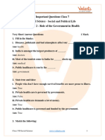 Important Questions For CBSE Class 7 Social Science - Social and Political Life Chapter 2 - Role of Government in Health Free PDF Download