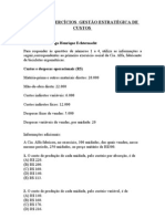 Lista de Exercícios Gestão Estratégica de Custos de Custos