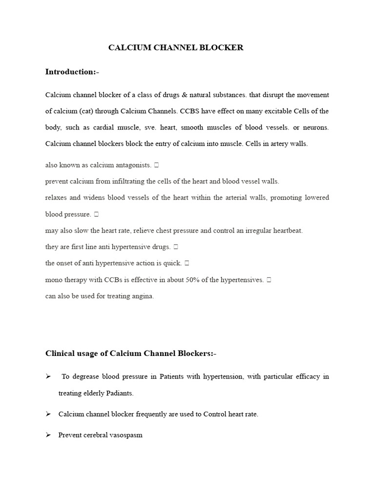 Calcium Channel Blockers Overview | PDF | Heart | Diseases And Disorders