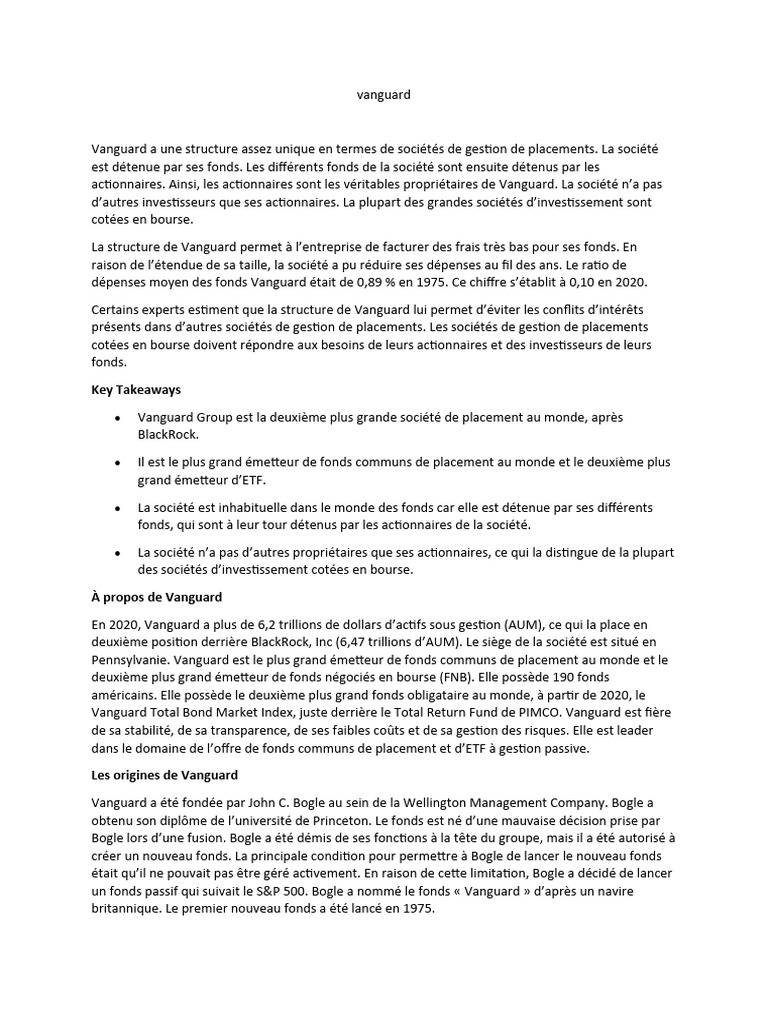 Structure unique de Vanguard Group | PDF | Le groupe Vanguard ...