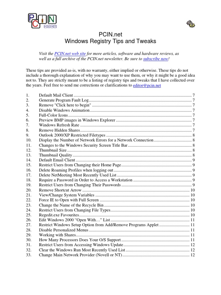 Registry Tips | PDF | Windows 2000 | Windows Registry