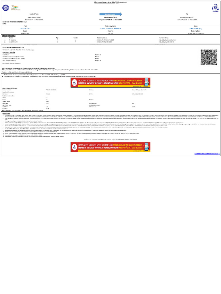 TRain Ticket | PDF | Identity Document