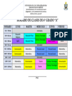 Horario de Clases de 6° Grado "A": Horario Lunes Martes Miercoles Jueves Viernes