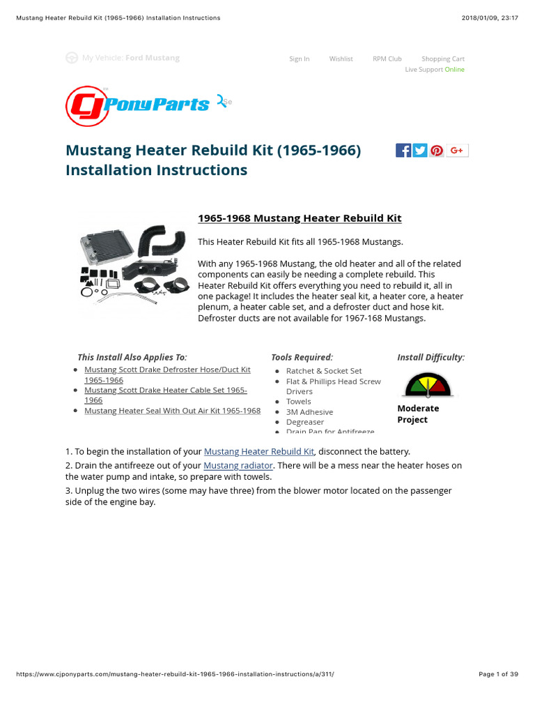 Mustang Heater Rebuild Kit (1965-1966) Installation Instructions | PDF