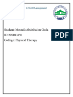 Student: Mostafa Abdelhalim Goda ID:200043191 College: Physical Therapy