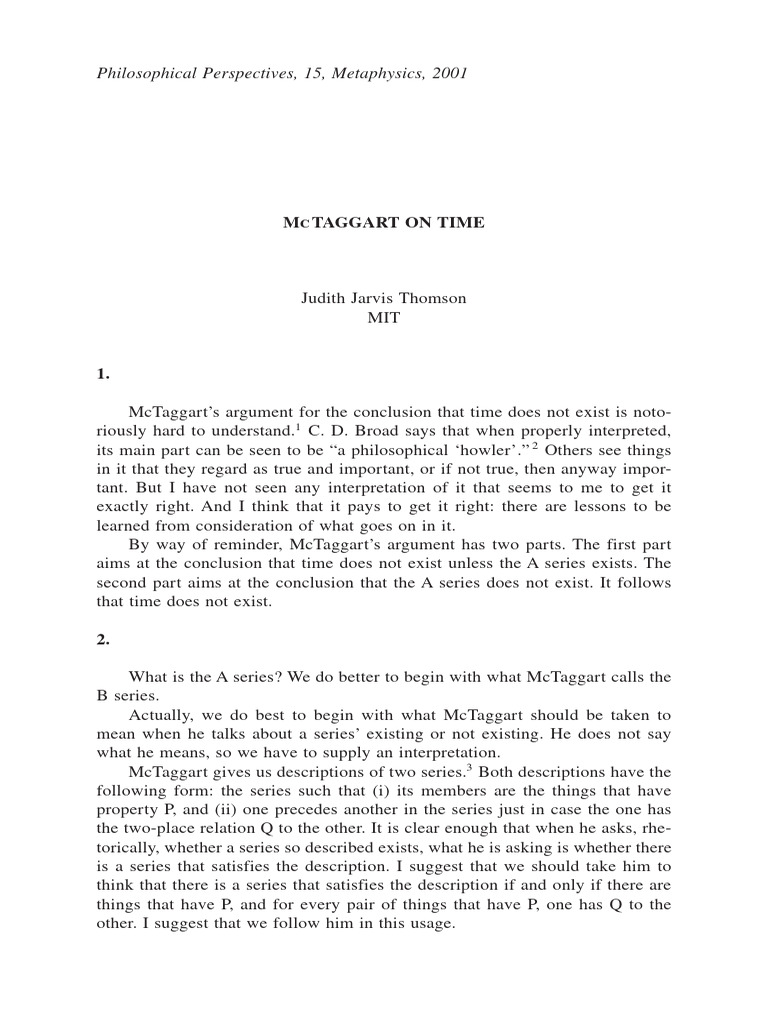 Thomson (2001) McTaggart On Time PDF Argument Space