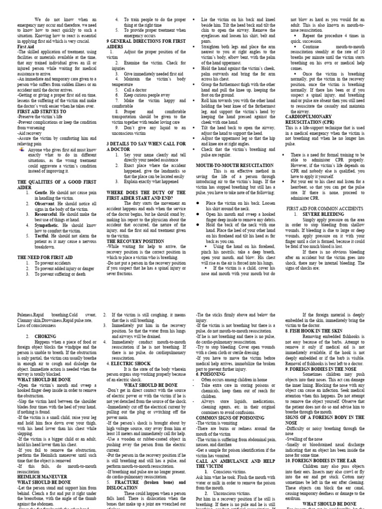 NSTP First Aid | PDF | First Aid | Cardiopulmonary Resuscitation