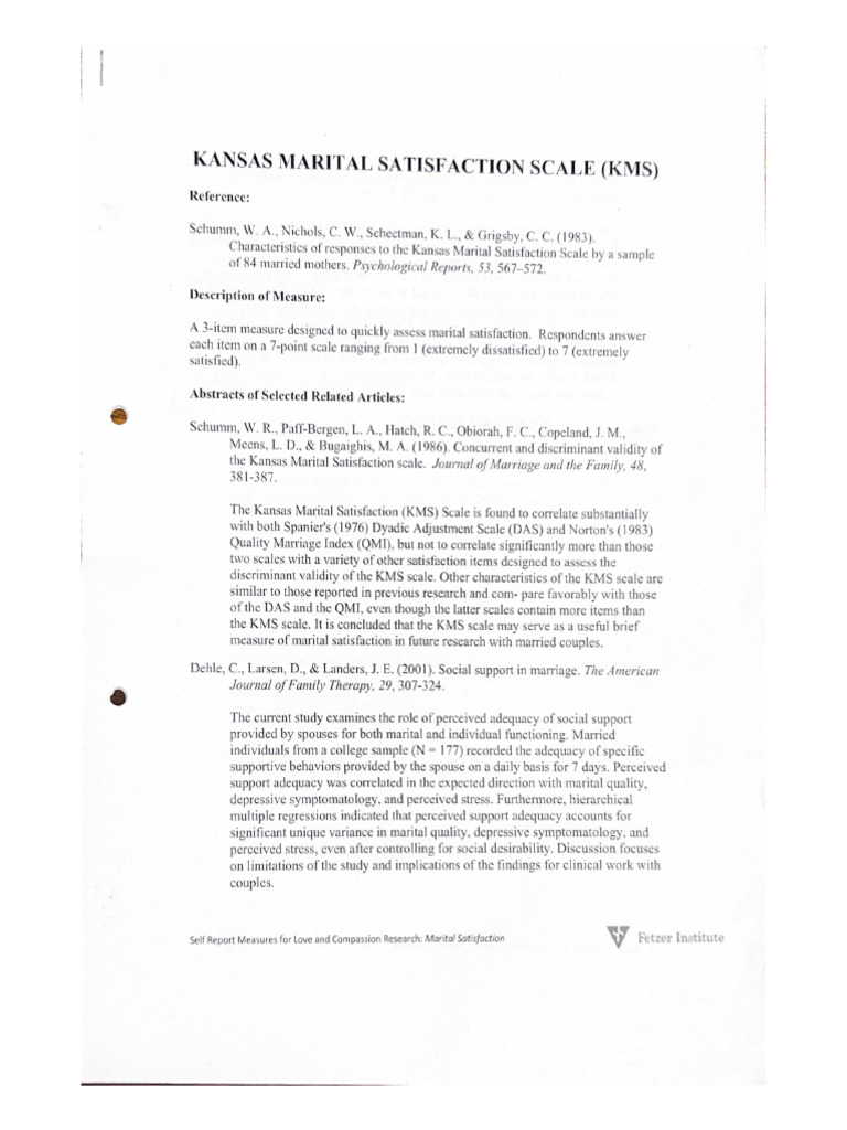 Kansas Marital Satisfaction Scale (KMS) | PDF