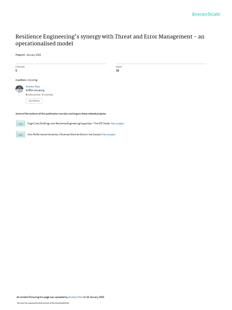 Resilience Engineeringssynergywith Threatand Error