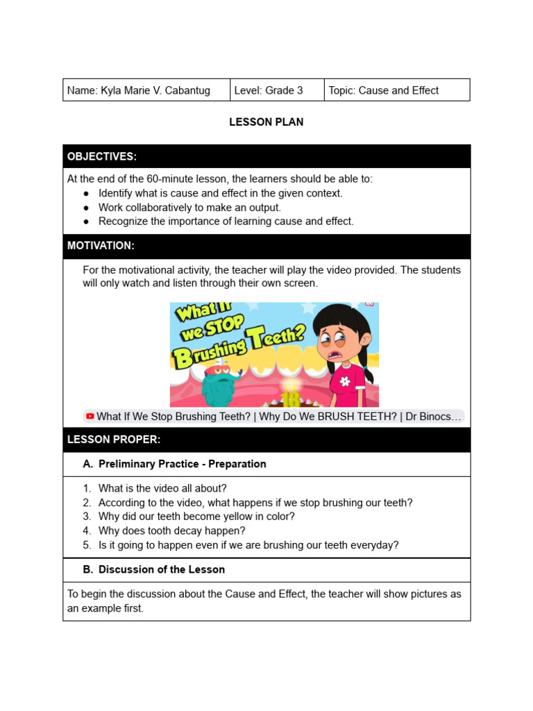 Grade 3 Cause and Effect Lesson Plan | PDF | Language Arts & Discipline