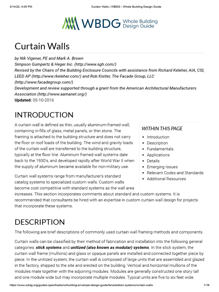 Curtain Walls WBDG Whole Building Design Guide PDF