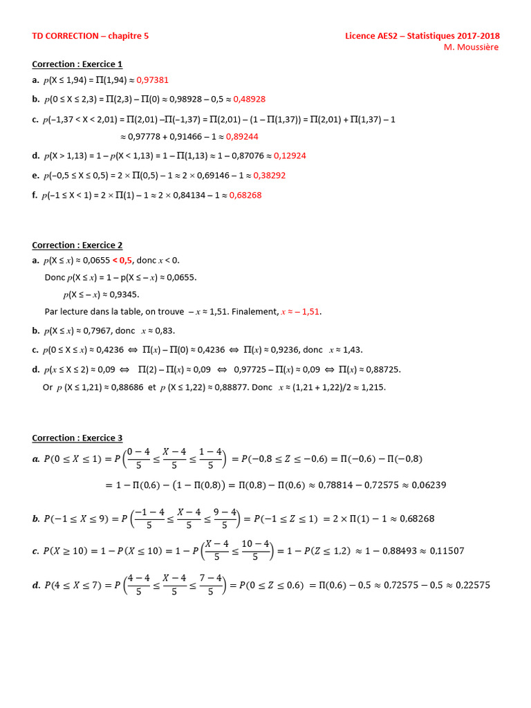 Corrections TD Statistiques Chapitre 5 | PDF | Méthodes et références ...