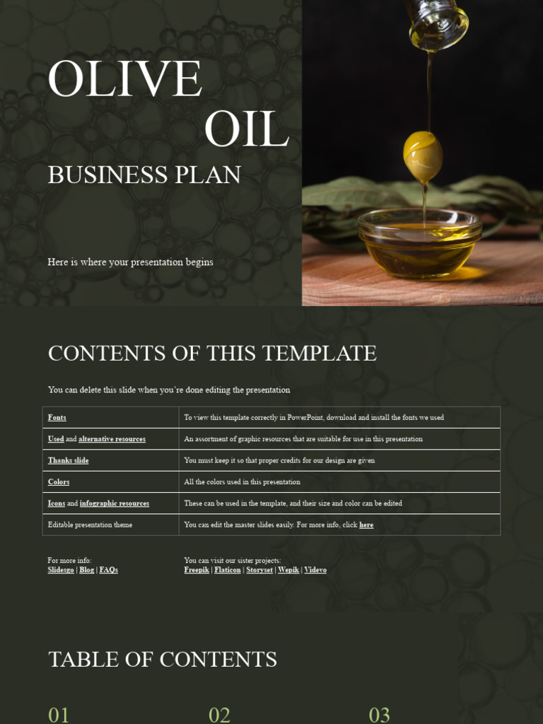 Olive Oil Business Plan by Slidesgo Download Free PDF Marketing