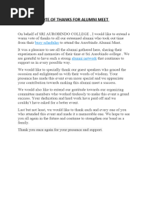 Vote of Thanks For Alumni Meet