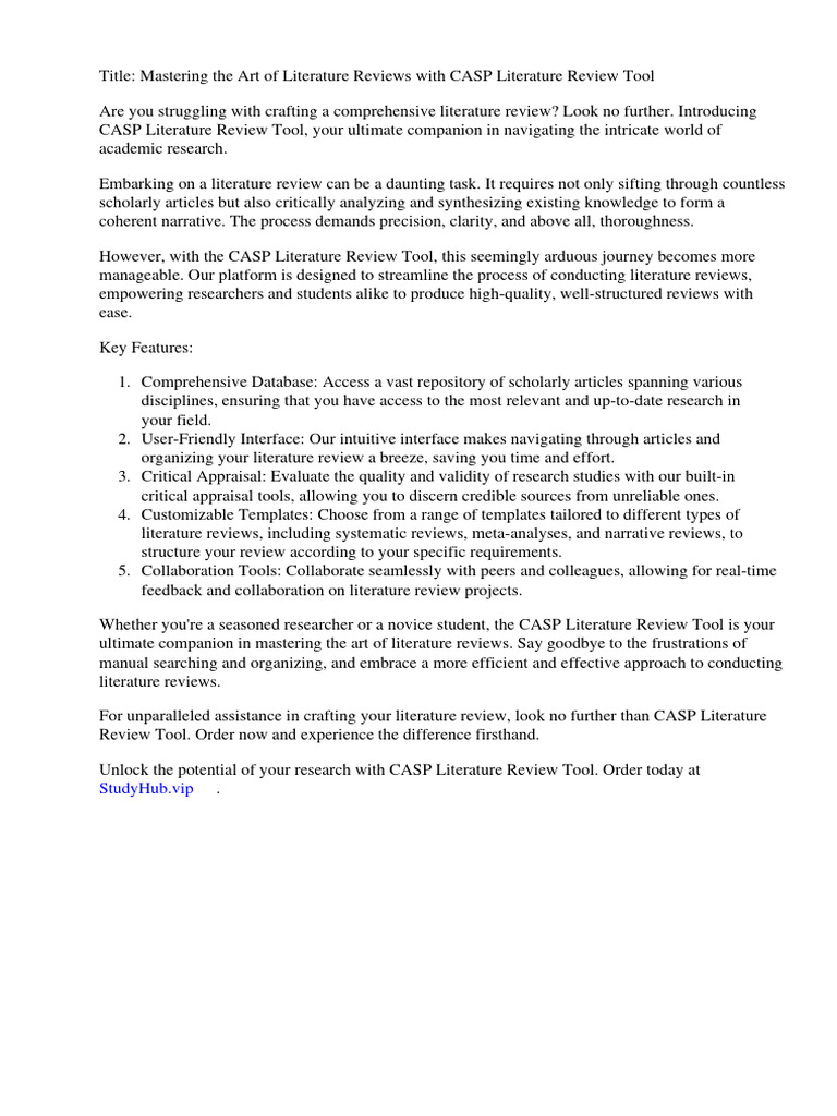 Casp Tool Systematic Review