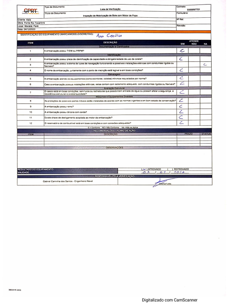 Checklist de Mobilização Ana Cecília | PDF