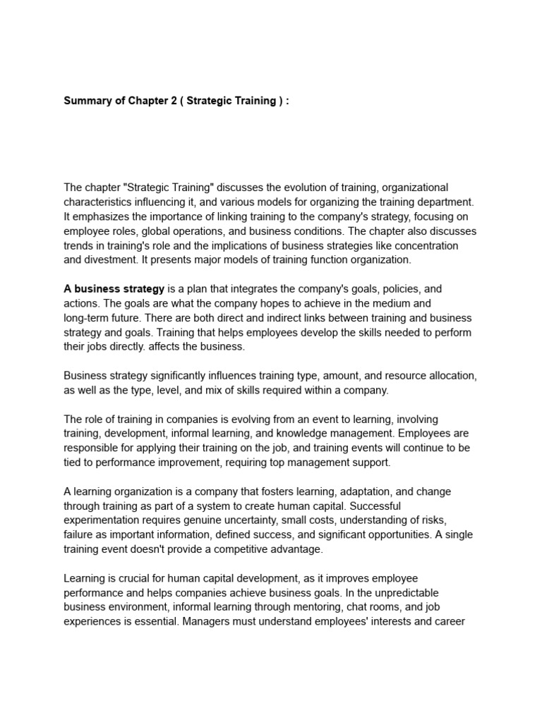 Chapter 2 Summary Strategic Training Pdf Strategic Management