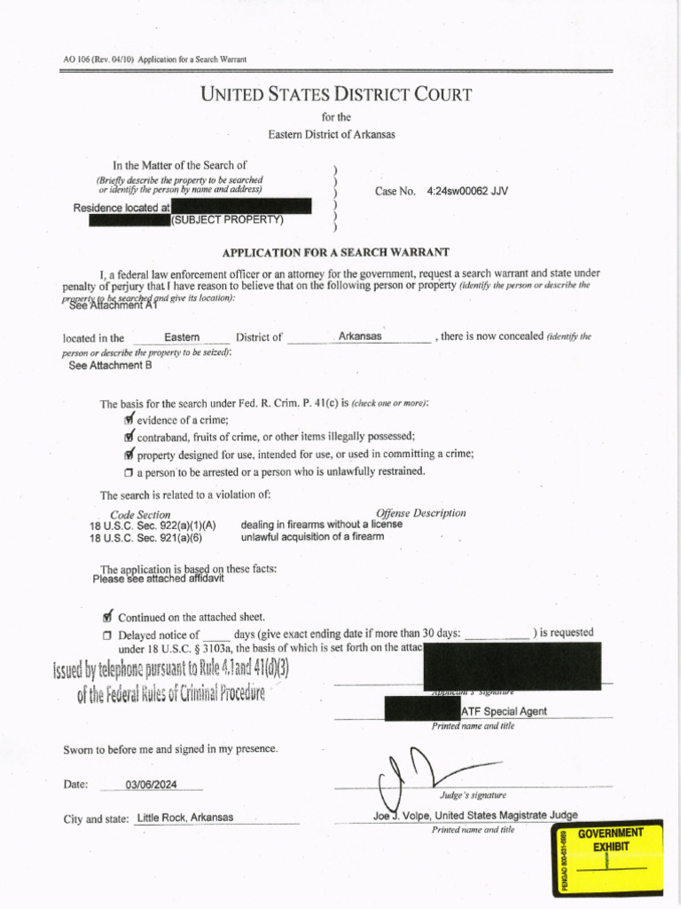Arkansas ATF Search Warrant Application | PDF | Bureau Of Alcohol ...