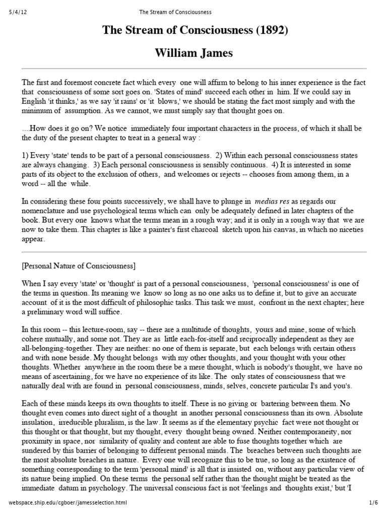 JAMES, William. The Stream of Consciousness | PDF | Business