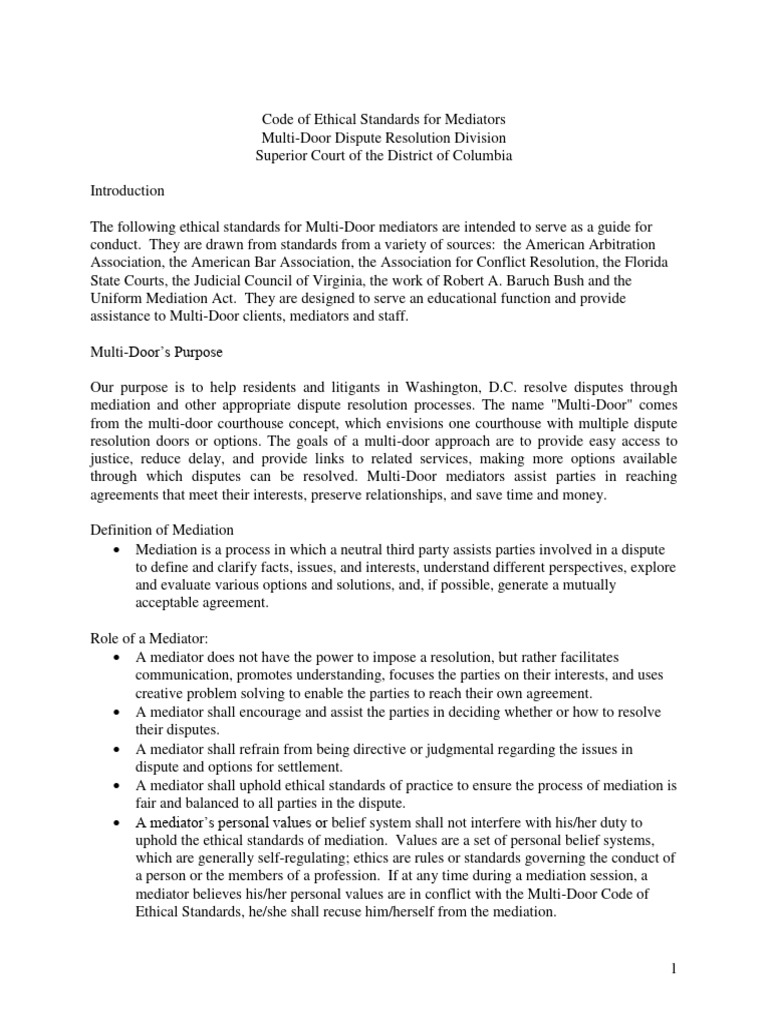 IMCDCA Code of Ethics for Mediators | PDF | Mediation | Justice