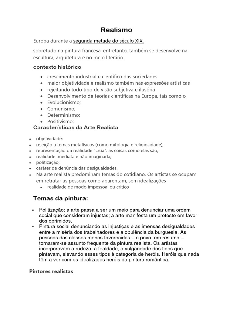 Características e Artistas do Realismo | PDF | Realismo (artes ...