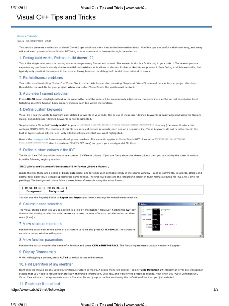 Visual C++ Tips and Tricks | PDF | Microsoft Visual Studio | Windows ...