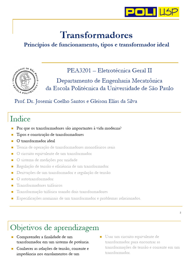 Aula Transformadores Parte 1 Pdf Transformador Distribuição De