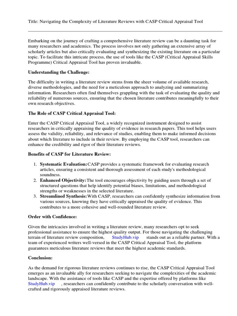 Casp Critical Appraisal Tool For Literature Review PDF