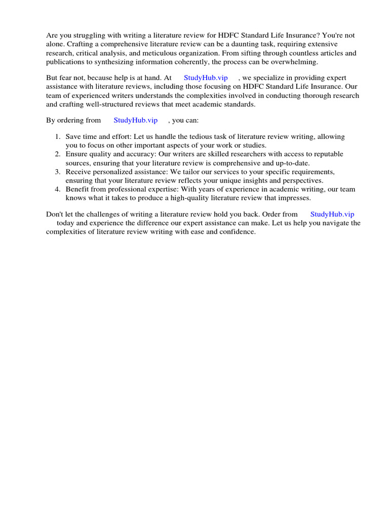 Literature Review of HDFC Standard Life Insurance PDF