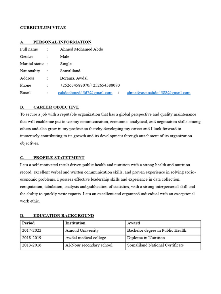 Cv for enumerator pdf