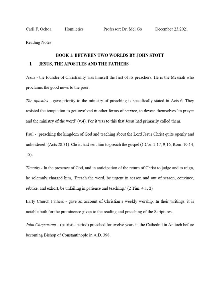 Homiletics Reading-Notes Carll 122321 | PDF | Expository Preaching | Sermon