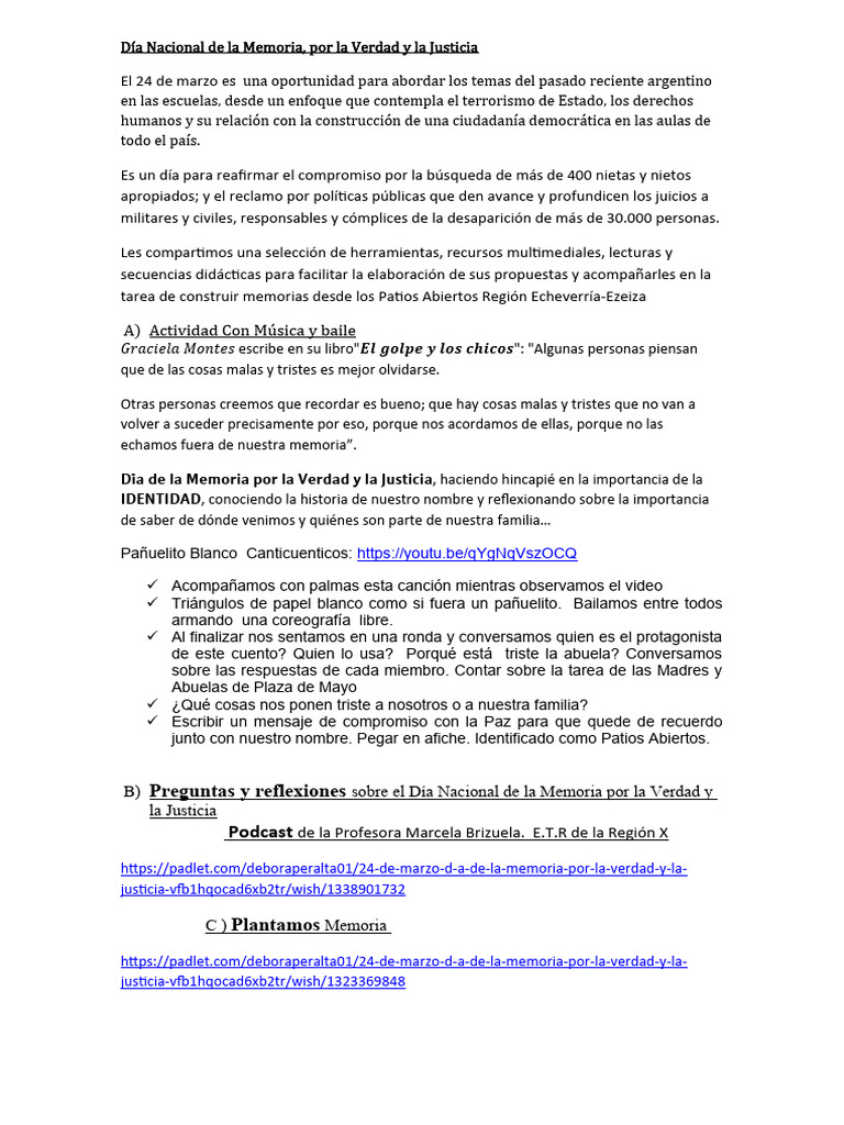 Actividades para el Día de la Memoria | PDF