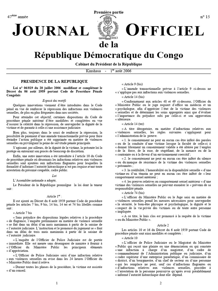 Code de Procedure Penale Telle Que Modifie en Juillet 2006 | PDF