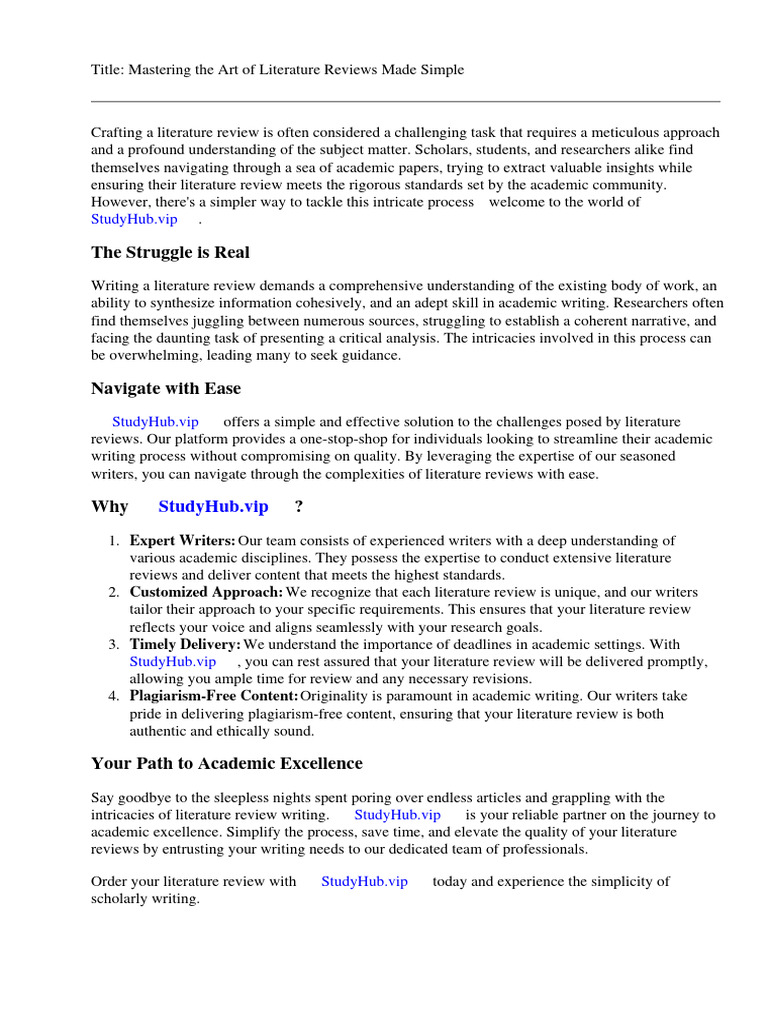 Simple Way to Write a Literature Review PDF