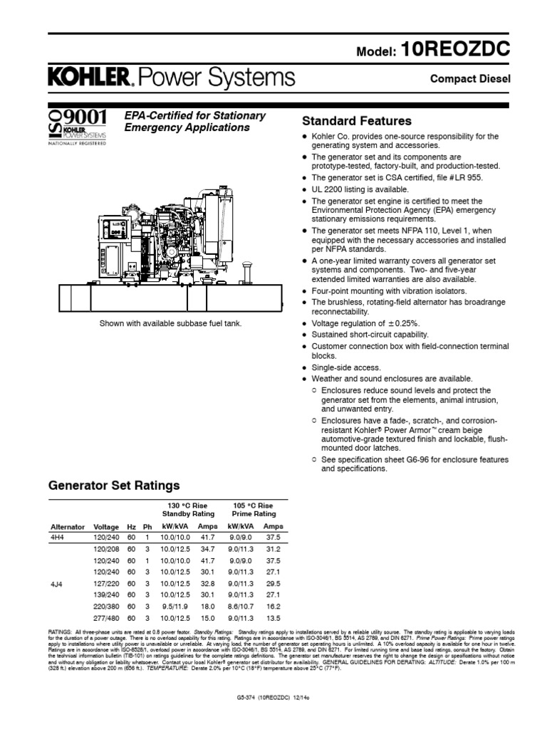 Kohler 10 KW Diesel | PDF