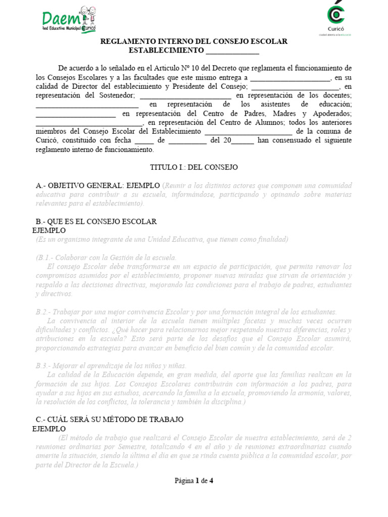 Reglamento Interno Del Consejo Escolar 2024 | PDF | Escuelas