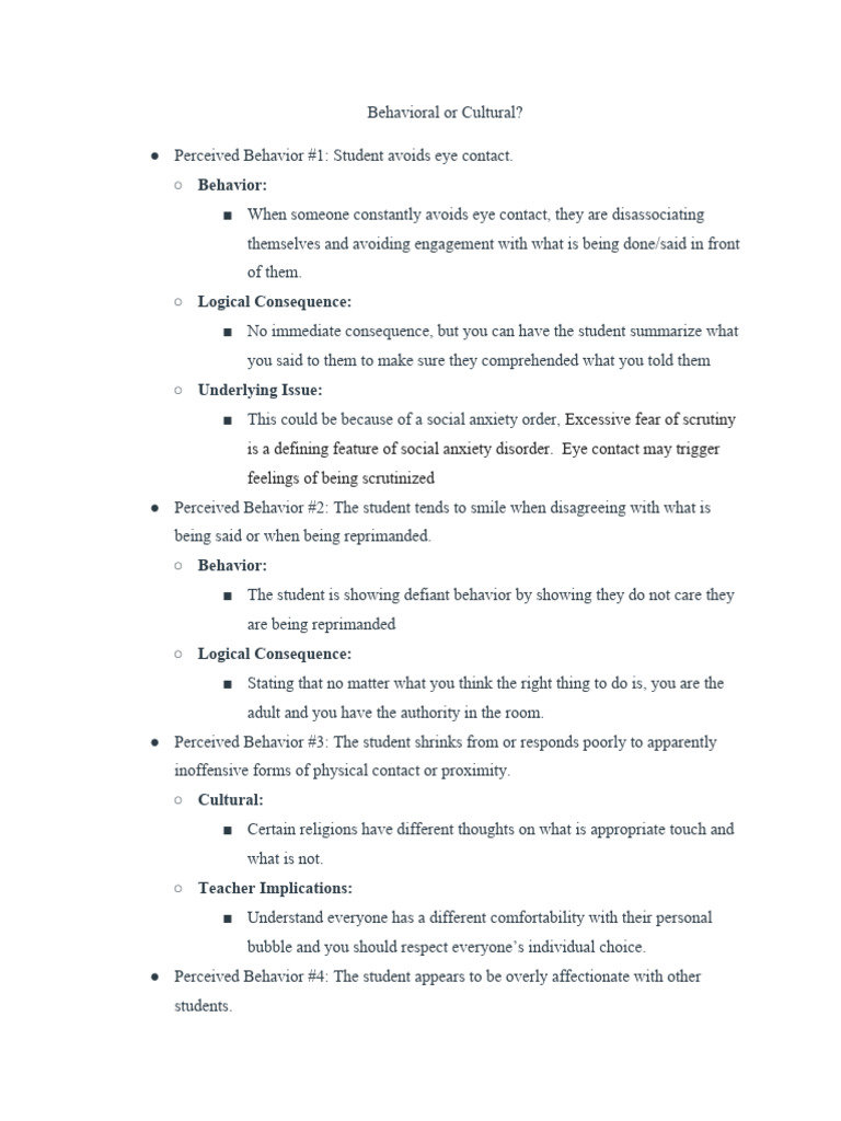 Understanding Student Behavior: Cultural vs. Behavioral Insights | PDF ...