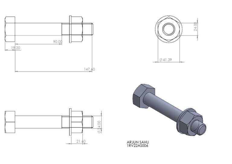 Hexagonal Headed NUT and Bolt Drawing PDF