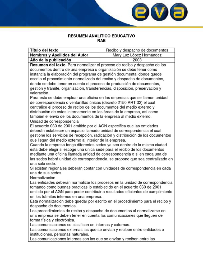 Formato Resumen Analítico Rae | PDF | Business | Gestión de registros