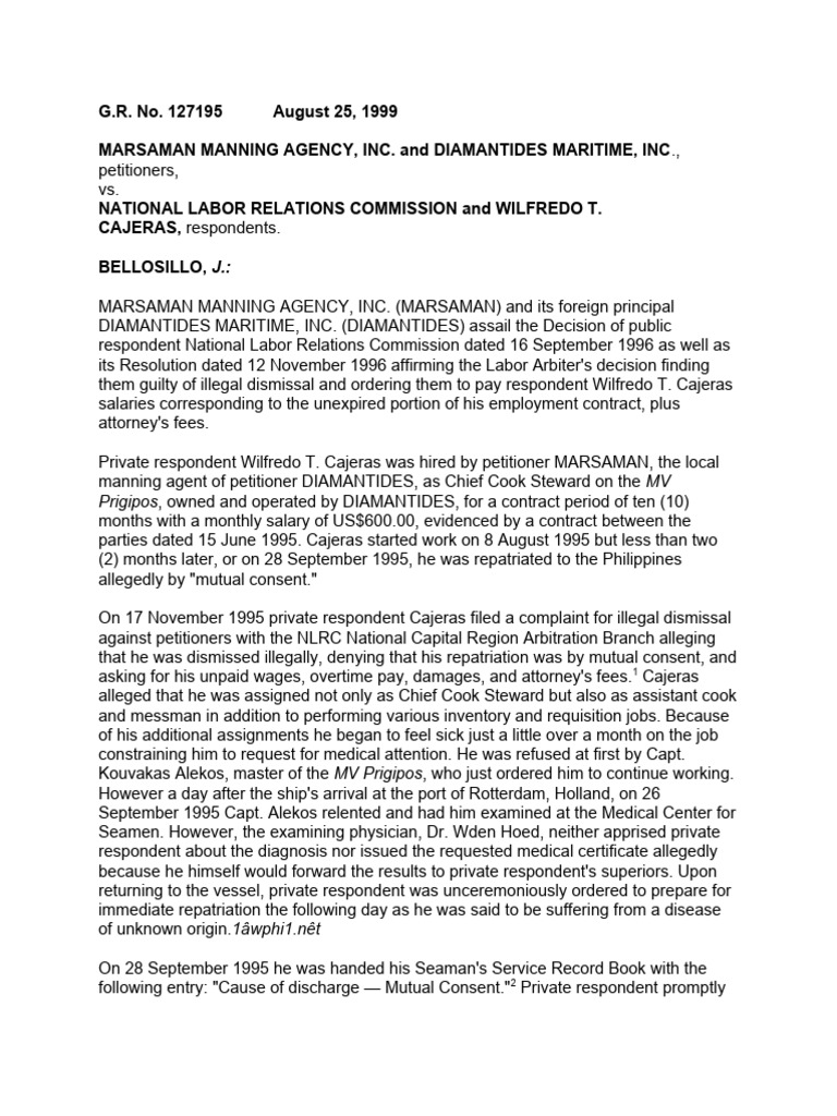 Marsaman Manning Agency, Inc. vs. NLRC | PDF | Employment | Salary