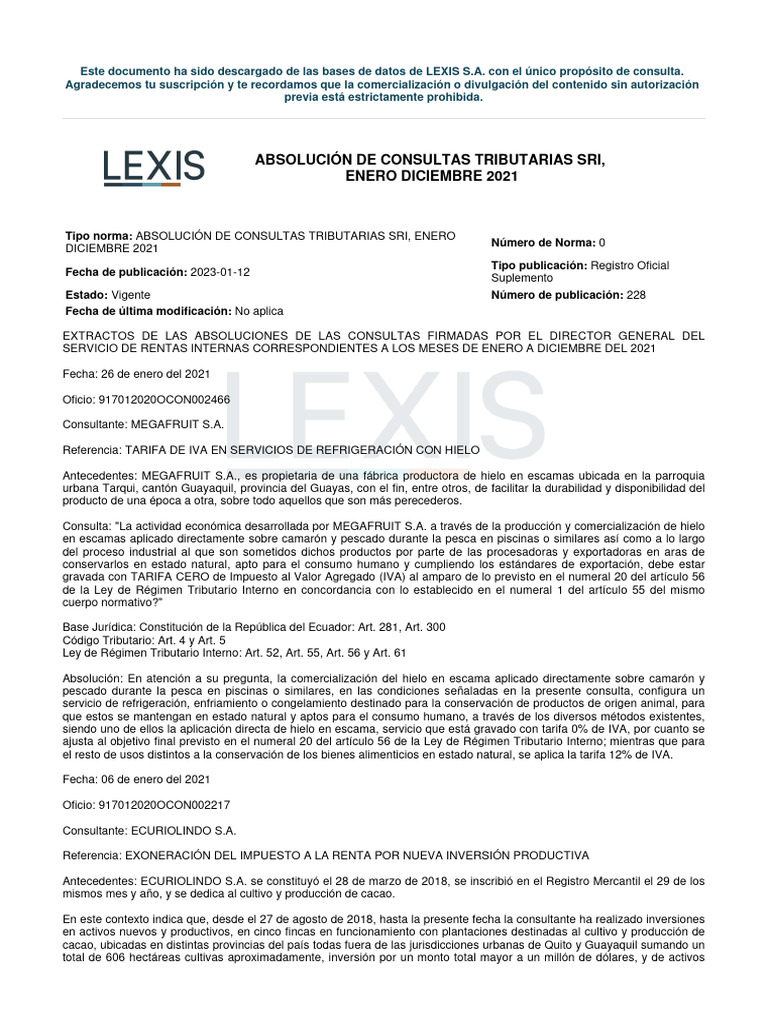 Tributar-Absolucion de Consultas Tributarias Sri Enero Diciembre 2021 | PDF  | Impuestos | Impuesto sobre la renta