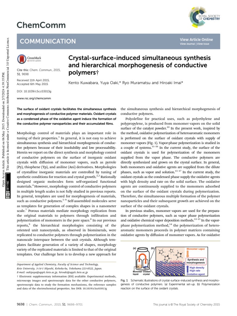Synthesis of Conductive Polymers on Crystals | PDF | Polymers ...