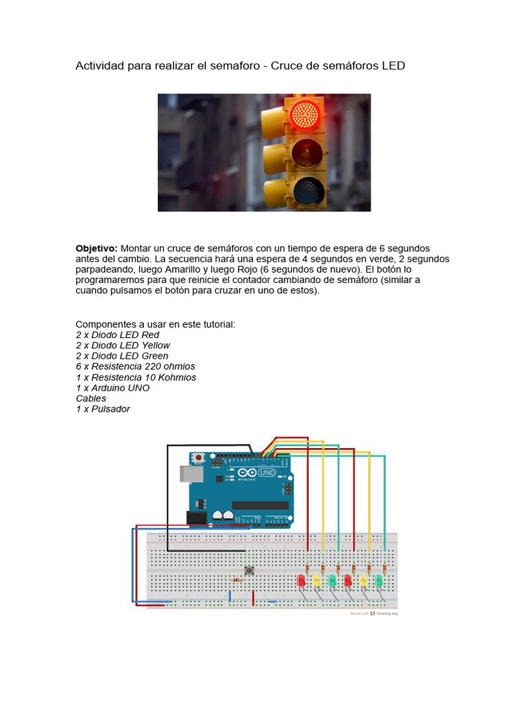 Semáforo Arduino con botón y temporizador | PDF | Diodo emisor de luz ...